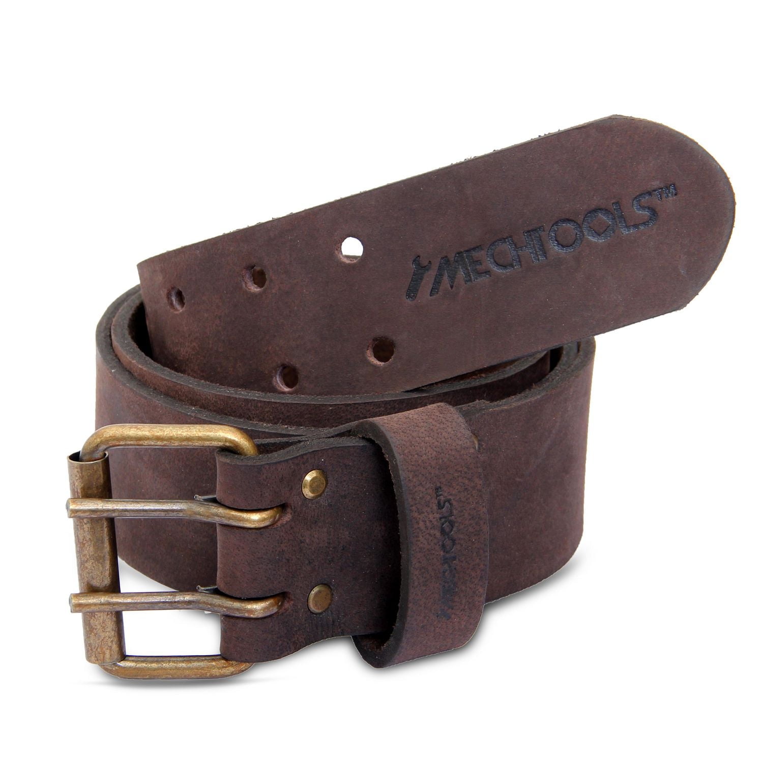 MECHTOOLS 2" OIL TANNED LEATHER TOOL BELT WITH DOUBLE BUCKLE (DARK BROWN) FITS 29" - 45"