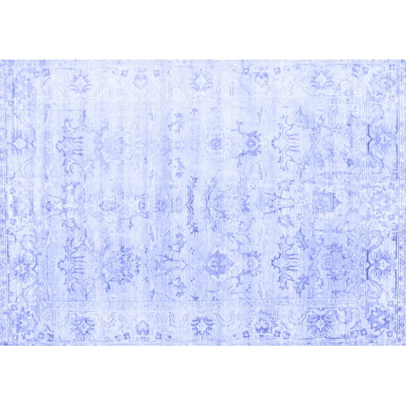 Ahgly Company Machine Washable Indoor Rectangle Persian Blue Traditional Area Rugs, 7' x 10'