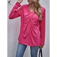 thumbnail image 3 of PULLIMORE Womens Casual Long Sleeve Tunic Tops V Neck T-Shirts Front Twist Knot Loose Blouses (XL, Rose Red), 3 of 6