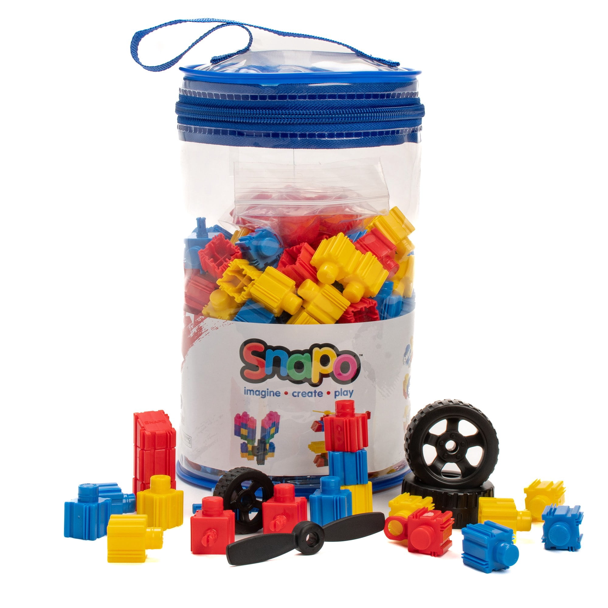 Snapo: Advanced Builder's Kit - 300 pcs - Colorful Blocks, Wheels, Connect All 6 Sides, 3D Building Toy, Snap-Slide-Rotate, Construction, Kids Ages 3+