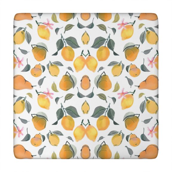 Mixed Fruits Leaves White Pattern Square Fitted Tablecloth with Elastic Edge,Square Table Cover,Washable Elastic Table Cover for Home Kitchen Party Decor 34"x34"