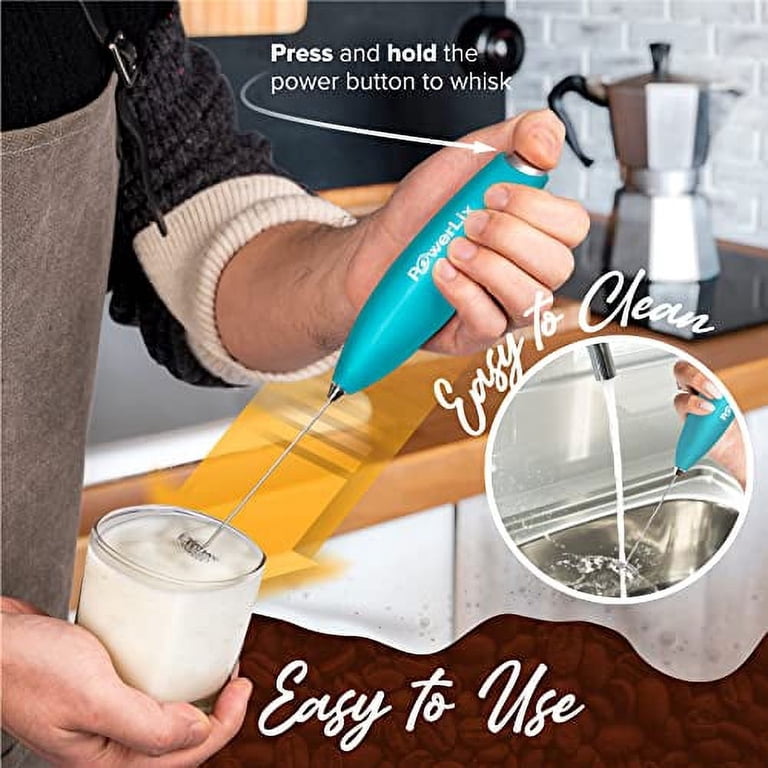 PowerLix Handheld Milk Frother with Stand, Aqua Blue photo 7
