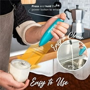PowerLix Handheld Electric Milk Frother with Stainless Steel Stand, Battery Operated Electric Whisk Foam Maker for Coffee, Latte, Hot Chocolate & Frothy Delights, Aqua Sky Blue, Mothers Day Gifts