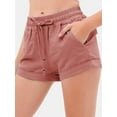 thumbnail image 3 of Made by Olivia Women's Drawstring Elastic Waist Casual Comfy Cotton Linen Beach Shorts, 3 of 6