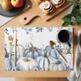 thumbnail image 2 of Blue Pumpkin Fall Placemats Set of 2, Thanksgiving Eucalyptus Leaves Weeping Washable Wipeable Table Mats for Dining Tables, Indoor Outdoor Kitchen Place Mats for Holiday Party Table Decor, 2 of 9