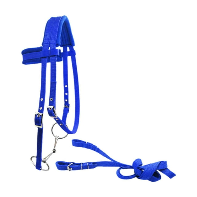 Colaxi Bride de Cheval avec Tête de Réinigide Confortable Accessoires d'Équitation Réglables avec Coussin Doux Rembourré Halter Corde de Tête Bleu P