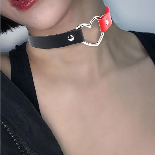 Collar Gótico Punk Para Mujer, Gargantilla De Corazón De Cuero Pu Ajustable A La Moda Y Joyería De Hip Hop Vogacara AP007570-04