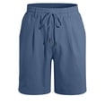 thumbnail image 5 of Domuza Linen Shorts for Men Drawstring Loose Fit Solid Color Elastic Waist Straight Leg Summer Casual Beach Bermuda Shorts Navy M, 5 of 6