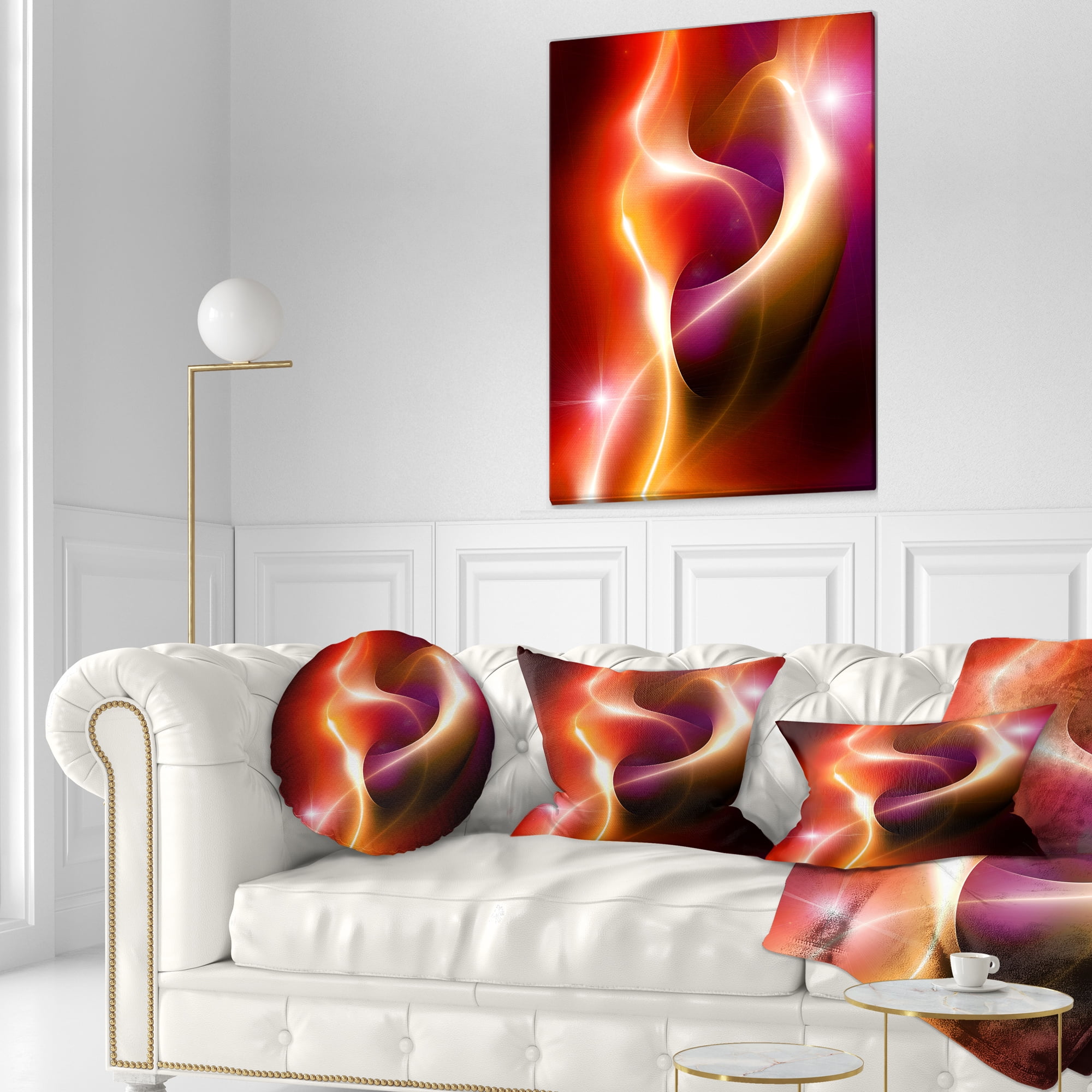 Designart Abstract Warm Red Fractal Design - Abstract Throw Pillow - 12x20
