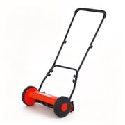 Push Reel Lawn Mower 14 Inch, 5-Blade Manual Reel Mower Walk-Behind, Adjustable Cutting Height Hand Push Mower for Small to Medium Yards, Quiet Lawn Care Tool, Red