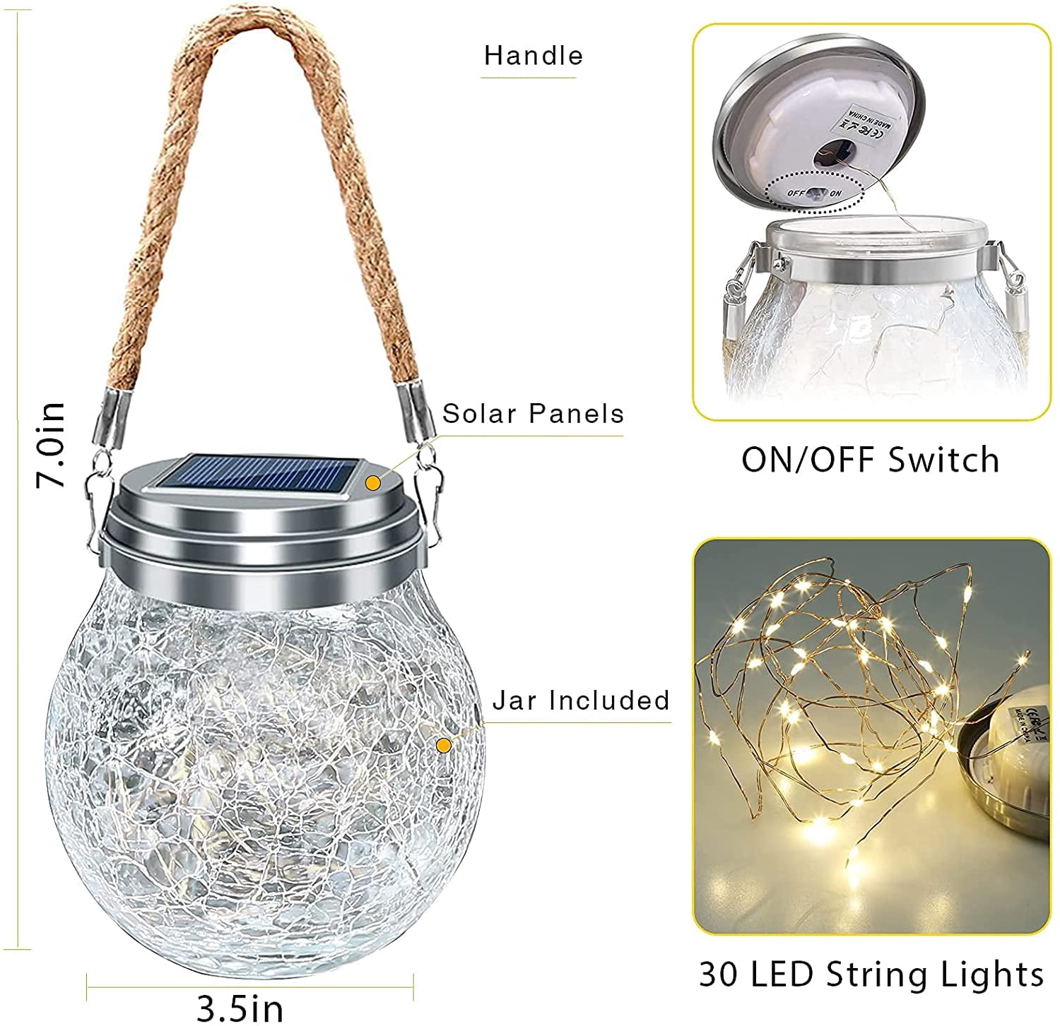 JSOT 4 Pack Solar Hanging Lanterns, LED Solar Garden Lanterns, Solar Outdoor Christmas Lights for Eaves, Patio, Fence, Pathway