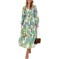 thumbnail image 4 of CHUNTIAN Women's V Neck Long Sleeve Bohemian Maxi Dress Loose Floral Print Ruffle Boho Dress Long Flowy Beach Party Dresses, 4 of 6