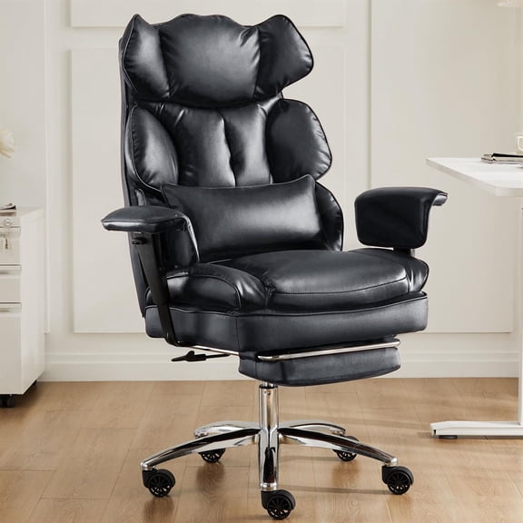 Spaco Executive PU Leather Chair, High Back, Retractable Footrest, Reclining, White