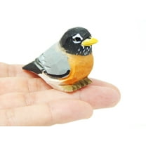 Robin Bird Figurine Statue Decoration Miniature Wood Gift Art Carved Small Animal
