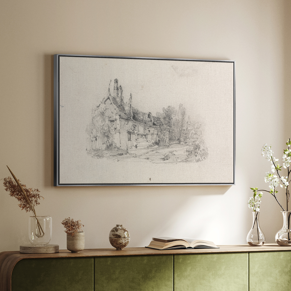 Vintage Sketch-XVI By Wexford Home Framed in Silver Wood Gallery Wrapped Canvas 17 in. x 25 in.