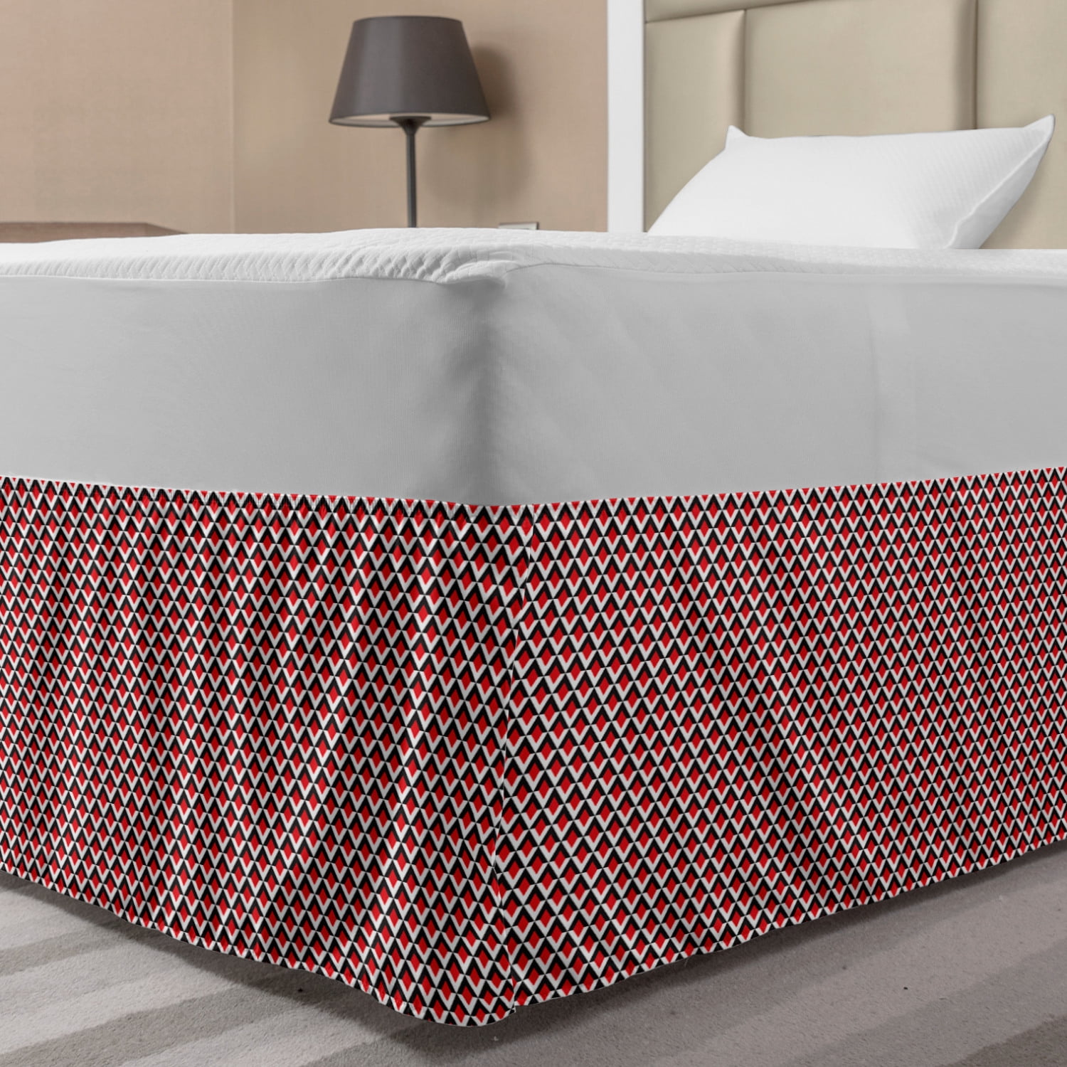 Geometric Bed Skirt, Abstract Relief Pattern Vibrant Colored Checkered