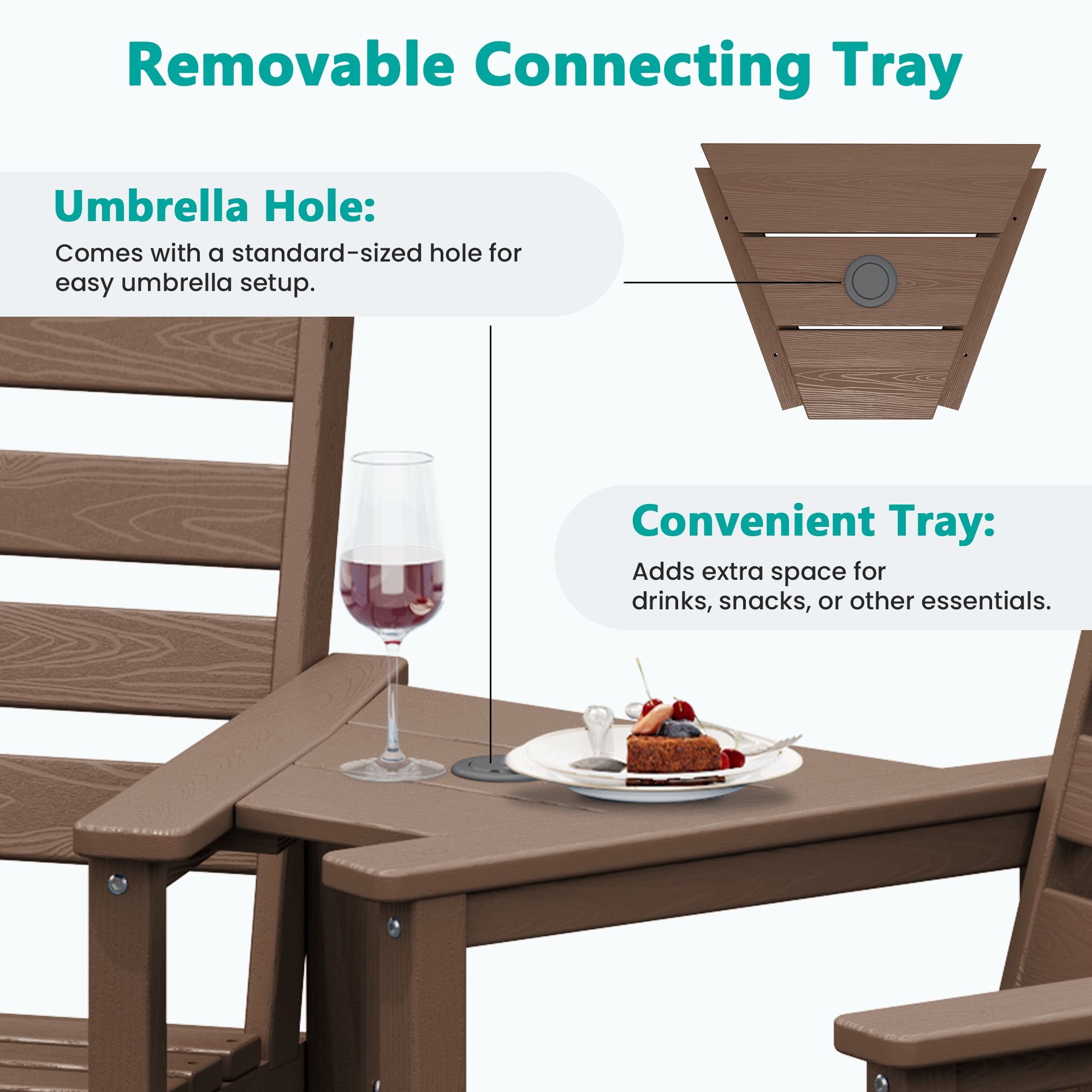 LOYALICE Balcony Chair Set of 2, Outdoor Adirondack Barstools with Connecting Tray, Brown
