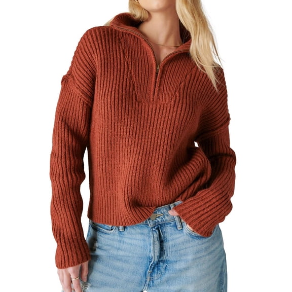 Lucky Brand Womens Half Zip Knit Pullover Sweater, Brown, X-Small
