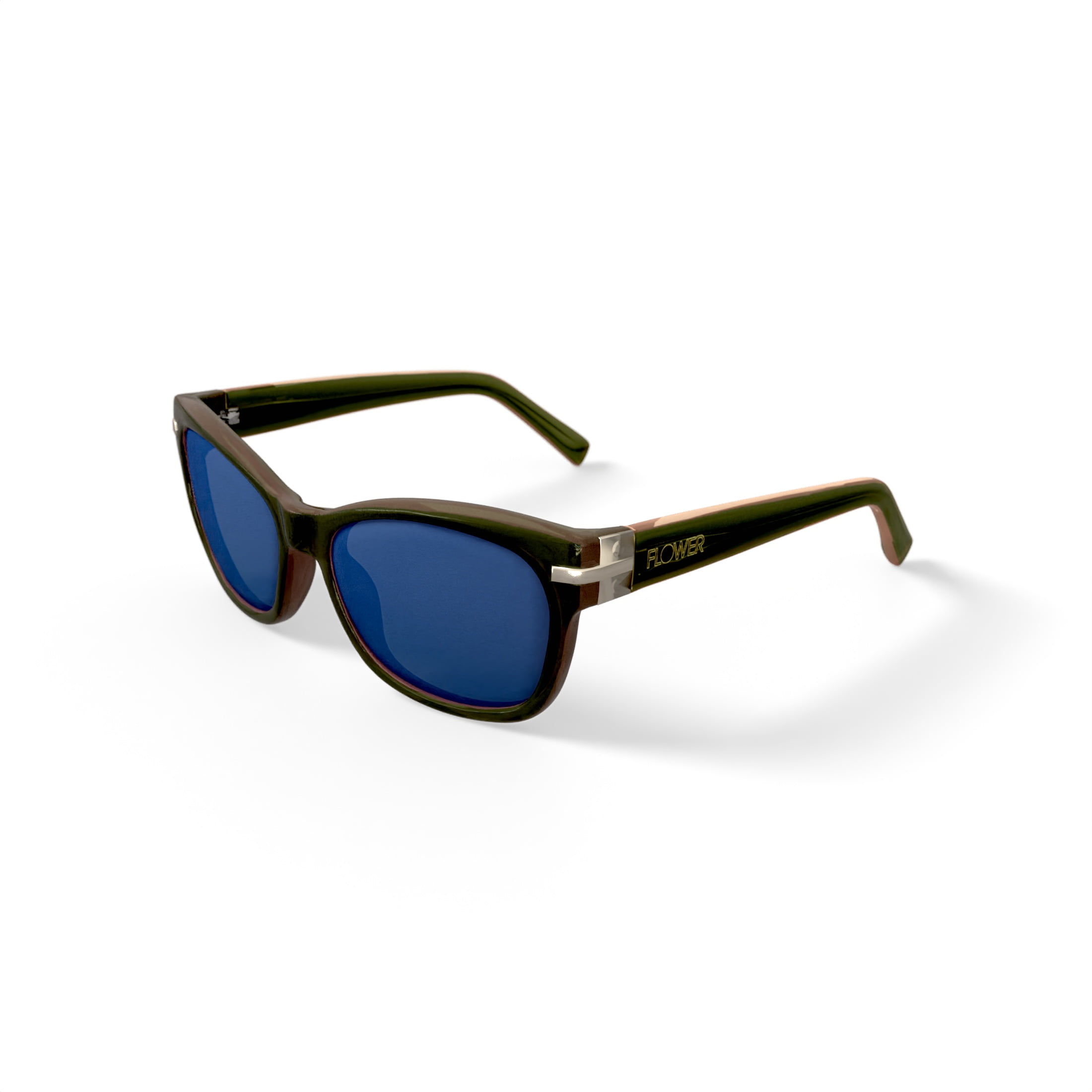 FLOWER Women's Rx'able Fashion Sunglasses, FLR1002 - Holly, Green/Pink, 56-18-135, with Case