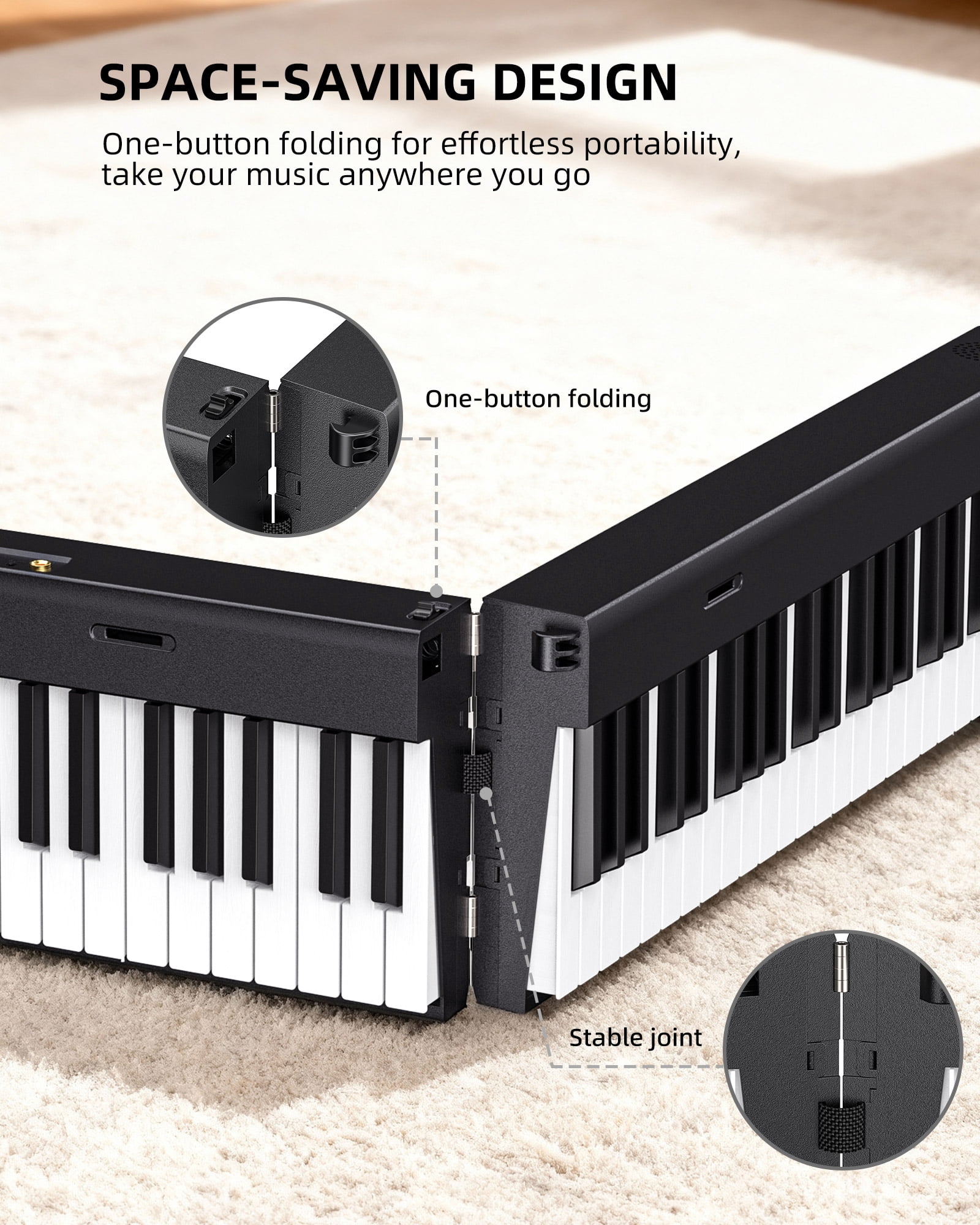 LEKATO Portable Piano Keyboard for Beginners 88 Keys Folding Digital Piano with Sustain Pedal Foldable Electric Piano Keyboard with Semi Weighted Keys Midi Bluetooth