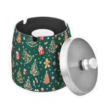 Yayeee Ashtray with Lid for Cigarette Smokeless Stainless Steel Home Ash Holder, Green Christmas Gingerbread