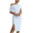 thumbnail image 2 of Lisbinx Summer Dresses for Women 2025 Short Sleeve Crew Neck Solid Shift Fit and Flare Dresses High-Waist Regular Fit High-Waist Linen Trendy for Party Holiday, 2 of 8
