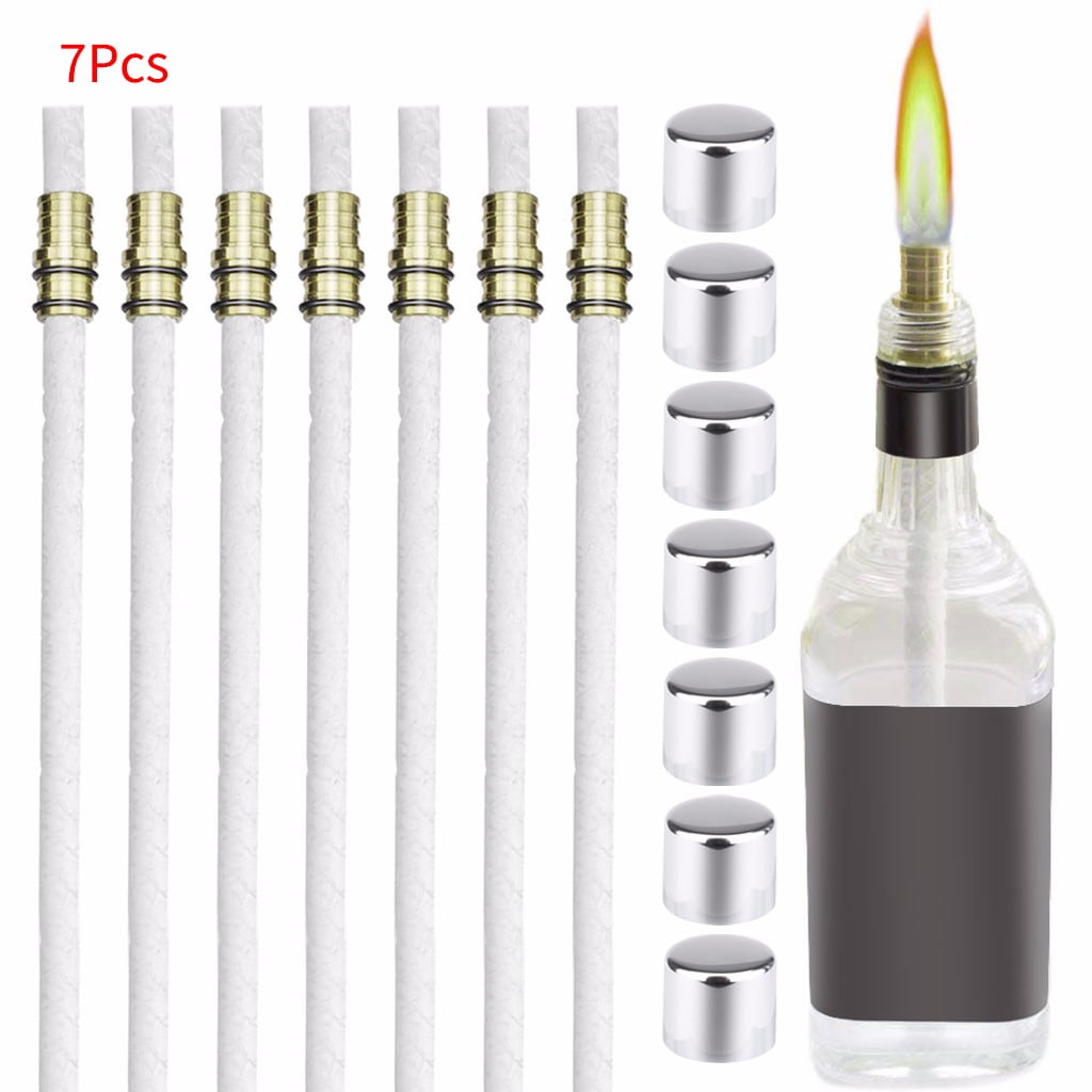 JeashCHAT Wine Bottle Torch Kit 7 Pack, Includes 7 Long Life Torch Wicks, Brass Wick Mount