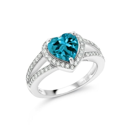 Blue Topaz Radiant Ring - 2.86 Ct Heart Shape London Blue Topaz 925 Sterling Silver Ring