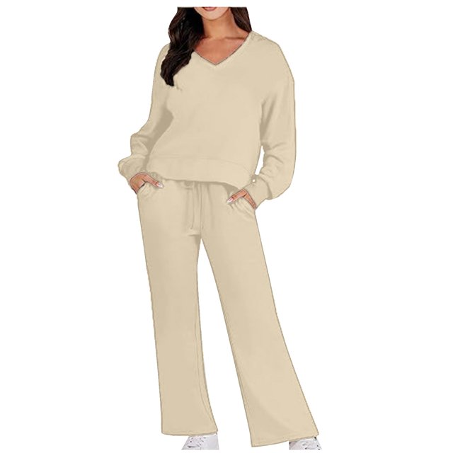 ICHUANYI Clearance Women 2023 Color Sports Suit Casual Sports Hoodie Pant Two-piece Set(Khaki, XXL) ICHUANYI WER2023080810569
