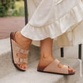 thumbnail image 2 of Smile Popcorn Women's Cork Footbed Sandals, Comfortable Arch Support Slip-On Slide Sandals for Summer with Adjustable Buckle, Apricot, 2 of 7
