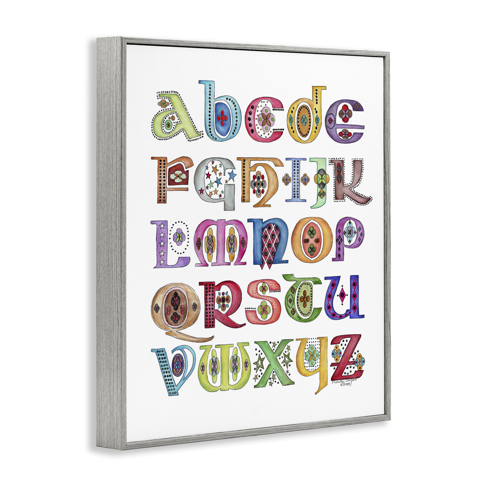 Stupell Industries Boho Whimsical Alphabet Novelty Painting Gray Framed Art Print Wall Art, 11 x 14