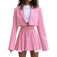 thumbnail image 1 of Ensemble Jupe Courte pour Femmes, Col à Revers, Décontracté, Manches Longues, Boutonné, Bureau, Automne, Ensemble 2 Pcs de Détente Assorti, 1 of 10