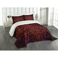 thumbnail image 3 of Ambesonne Abstract Quilted Bedspread Set 3 Pcs, Orient Flowers Leaves Art, Queen Size, Vermilion and Black, 3 of 5