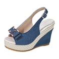 thumbnail image 7 of Womens Casual Wedge Sandals Platform Shoes Classic Retro Sandals Bohemian Wedge Heels Blue Size 8.5, 7 of 7