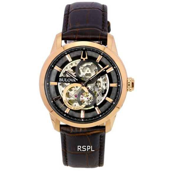 Bulova Montre Classique Squelette Noir Cadran Automatique 97a169 pour Hommes