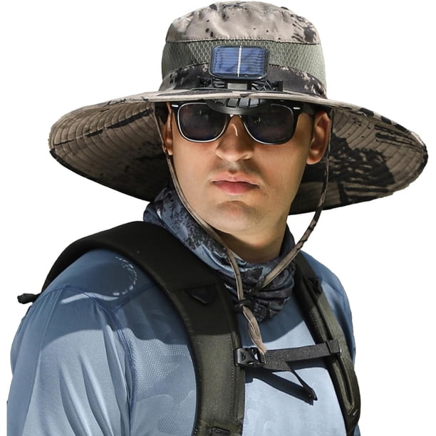 Sombrero de ventilador solar Laviscent, ventilador solar de ala ancha, sombrero de pesca al aire libre, solar y de carga, sombrero con ventilador incorporado