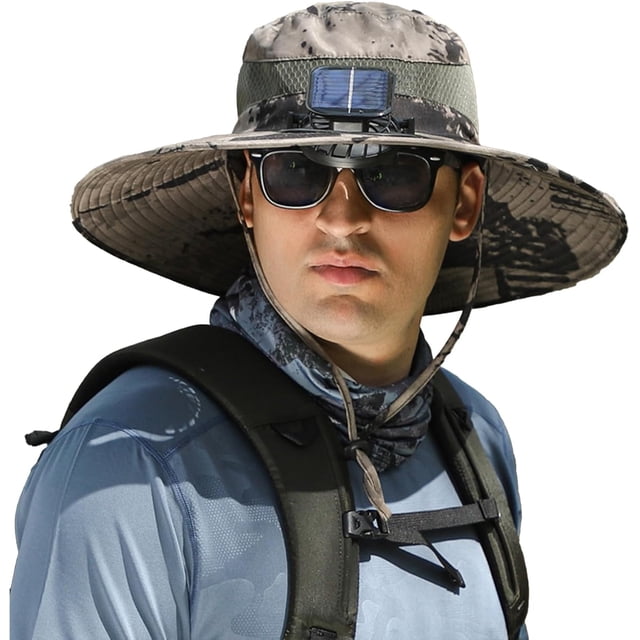 Sombrero de ventilador solar Laviscent, ventilador solar de ala ancha, sombrero de pesca al aire libre, solar y de carga, sombrero con ventilador incorporado