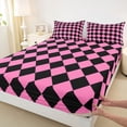 thumbnail image 3 of Homewish Abstract Geometric Plaid Bed Sheets,Modern Minimalist Style King Sheets,Pink Black Grid Sheet Set For Girls Kids,Ultra Soft Home Decor,4 Pieces, 3 of 7