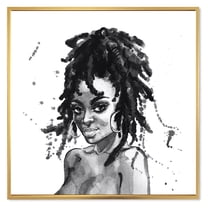 Designart 'Black and White Portrait of African American Woman II' Modern Framed Canvas Wall Art Print