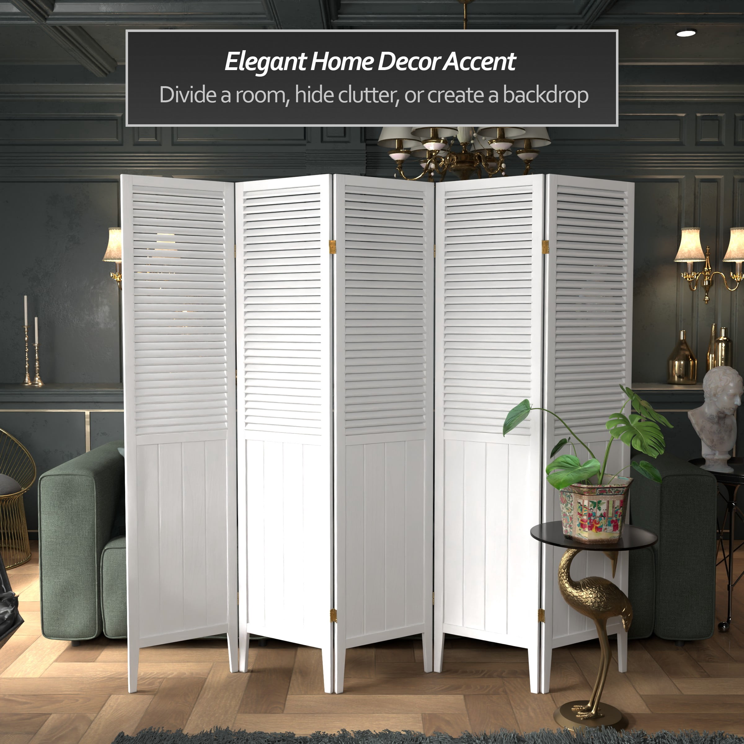 Handmade Beadboard 70-inch Room Divider (China) 5 Panel White