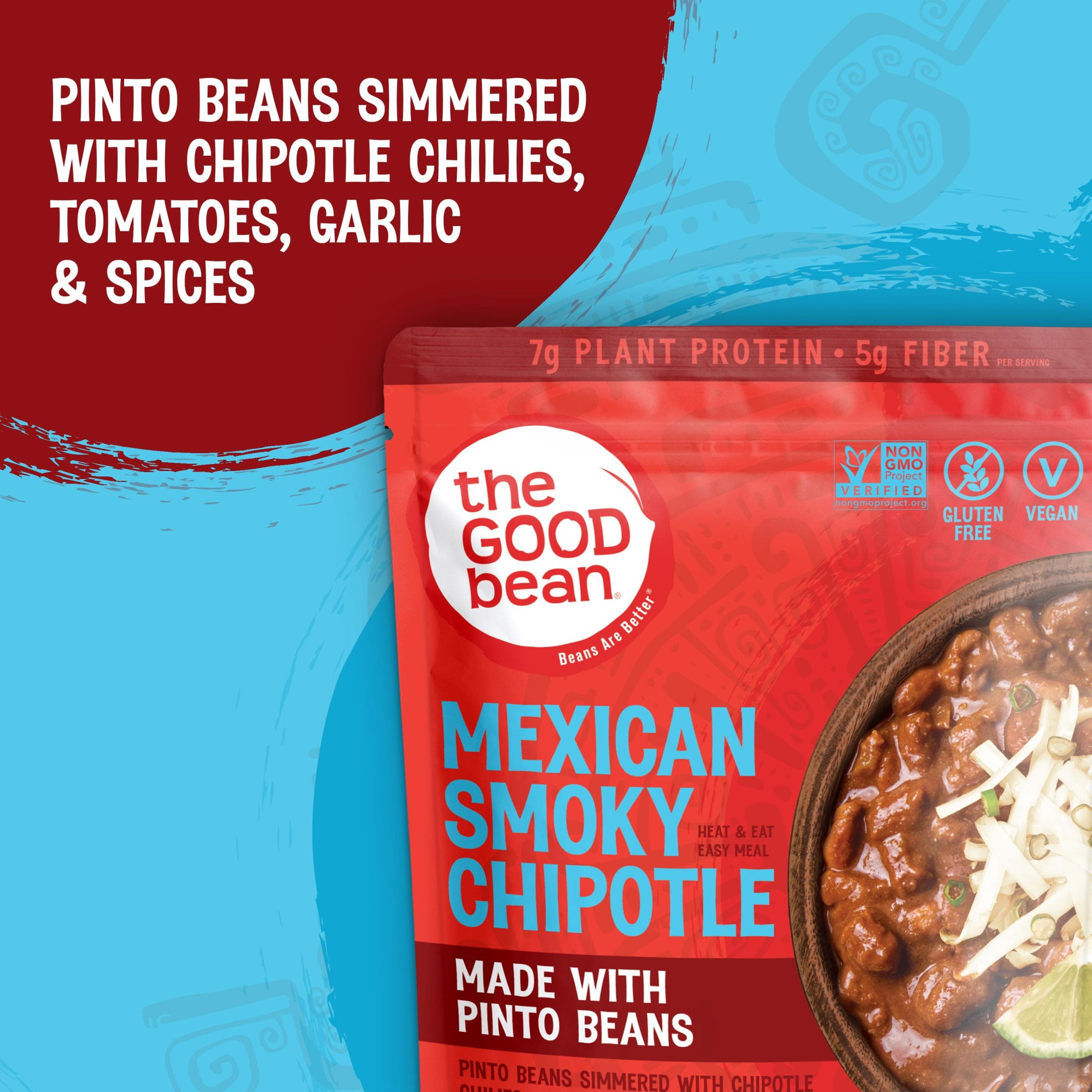 (4 pack) The Good Bean Heat and Eat Pouch, Mexican Smoky Chipotle Pinto Beans, 10 oz