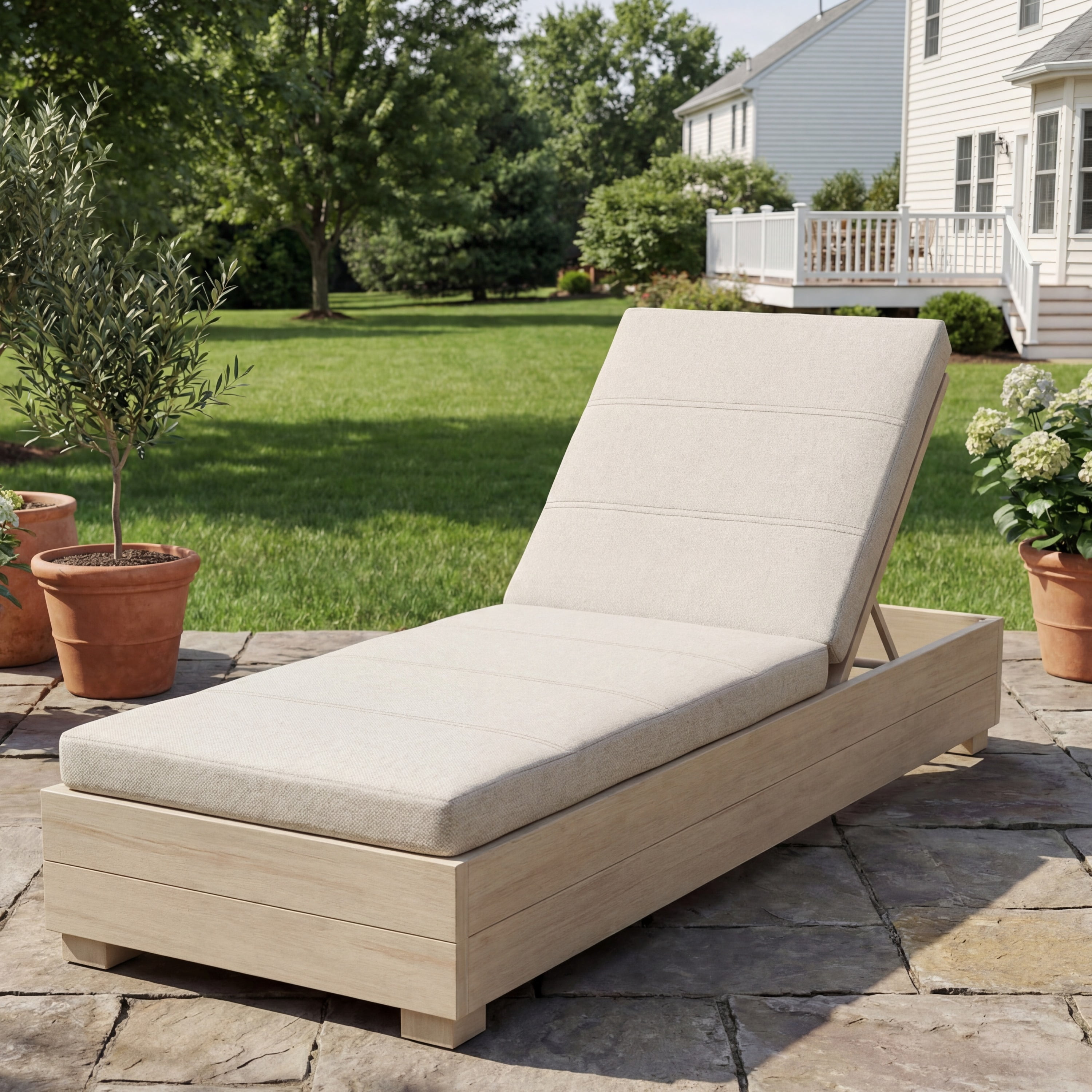 Outdoor Chaise Lounge Cushion Only, Water-Resistant Patio Lounge Chair Cushion with Removable Cover, Beige