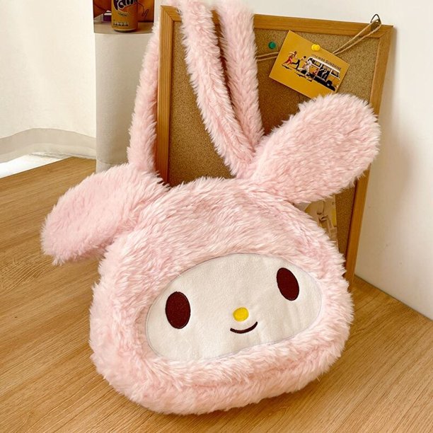 Bolso de hombro Sanrio Kuromi Melody de gran capacidad negro esponjoso Y2K xuanjing