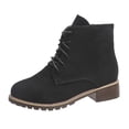 thumbnail image 1 of B91xZ Bottines à Talon Bas pour Femmes Bout Rond Bottes de Combat Lacets Compensés Moto, Noir 7, 1 of 5