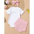 thumbnail image 3 of Faithtur Baby Girls 3Pcs Easter Outfits, Short Sleeve Romper + Ribbed Knit Shorts + Headband Set, 3 of 9