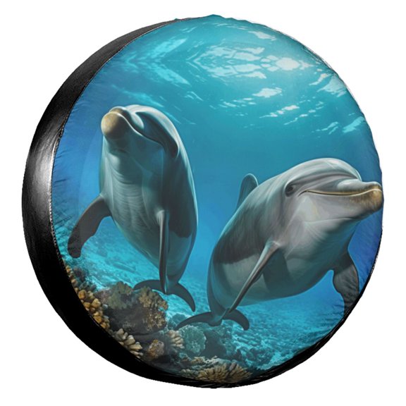 KAKALAD Ocean Sea Animal Dolphin 03 Spare Tire Cover Universal Vehicle Accessories Buckle Car Tools 14”in