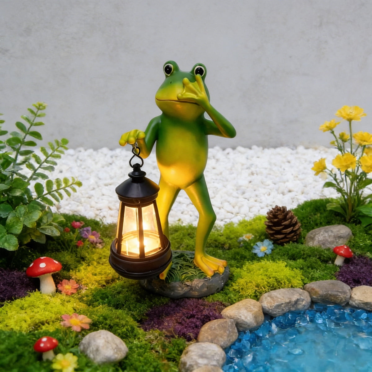 Outdoor Frog Garden Decor: 9.5'' Yard Decoration with LED Lantern Funny Solar Parent-Child Frog Statue, IP44 Waterproof,Birthday Gifts for Women