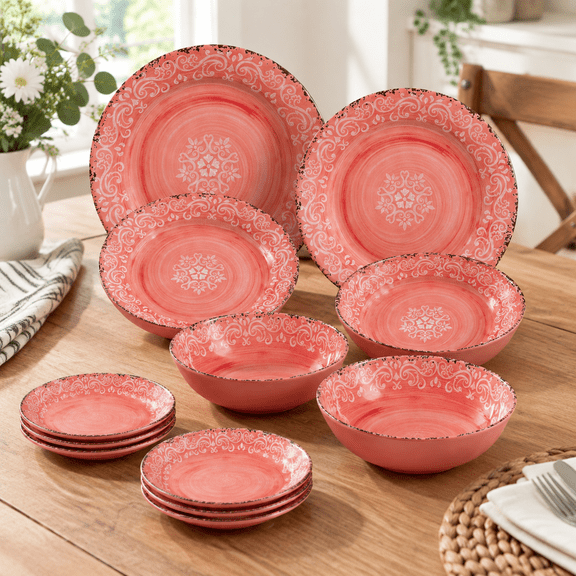 Farmhouse Rustic Dinnerware Set 12 Piece Service For 4
