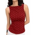 thumbnail image 2 of Women Y2k Polka Dots Boat Neck Tank Top Cute Sleeveless Slim Fitted Side Ruched Tie Back Vest Top Red XL, 2 of 8