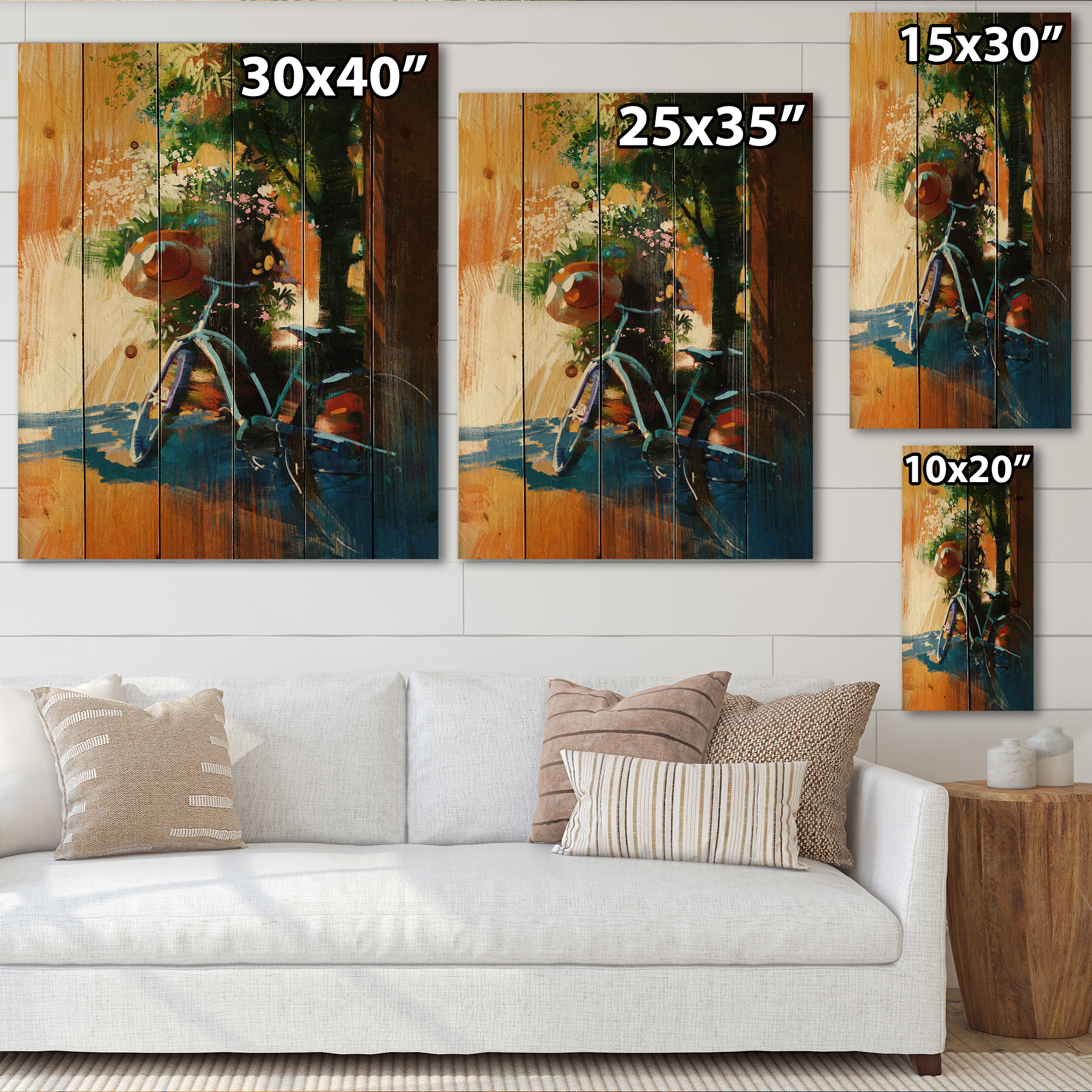 Designart 'Ancient Bicycle and Old Hat On Summer Day' Vintage Print on Natural Pine Wood